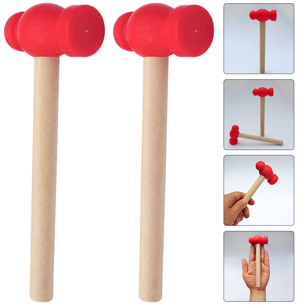 2 Pcs Wooden Hammer Babydoll Accessories for Toddlers Toy Repairing Tool Mini Kids