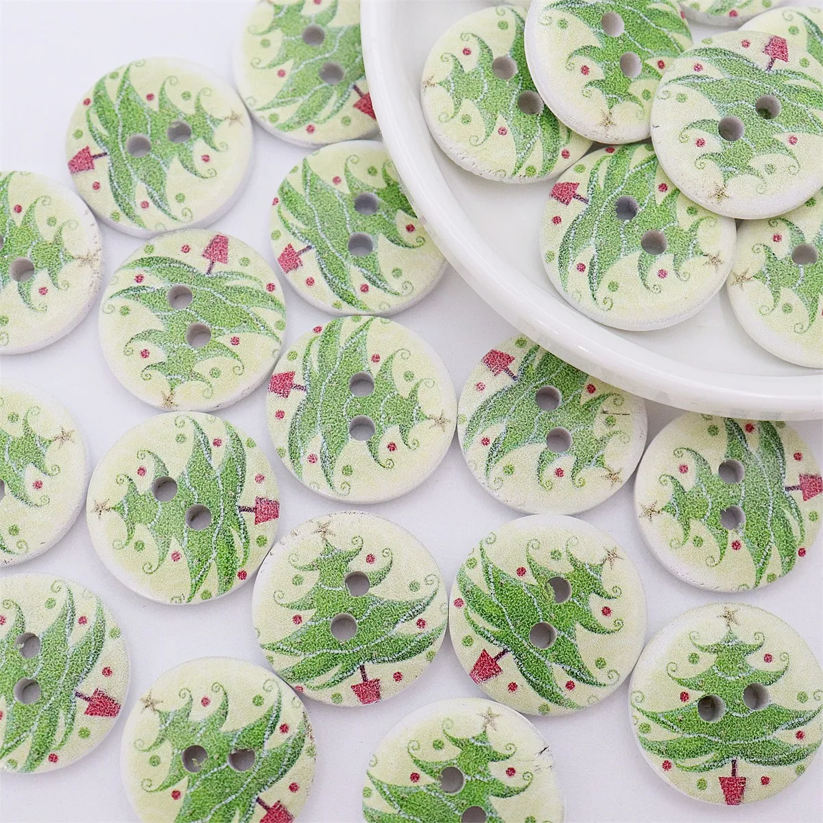 40pcs 20mm Wooden Round Christmas Buttons Gingerbread Man Xmas Tree Gingerbread Printed Sewing Accessory DIY Crafts Scrapbooking