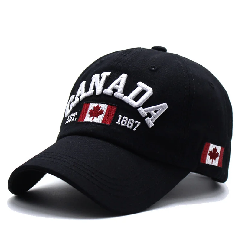 Pure Cotton Men Women Canada Embroidered Maple Leaf Flag Cap Hat One Size Adjustable Strap