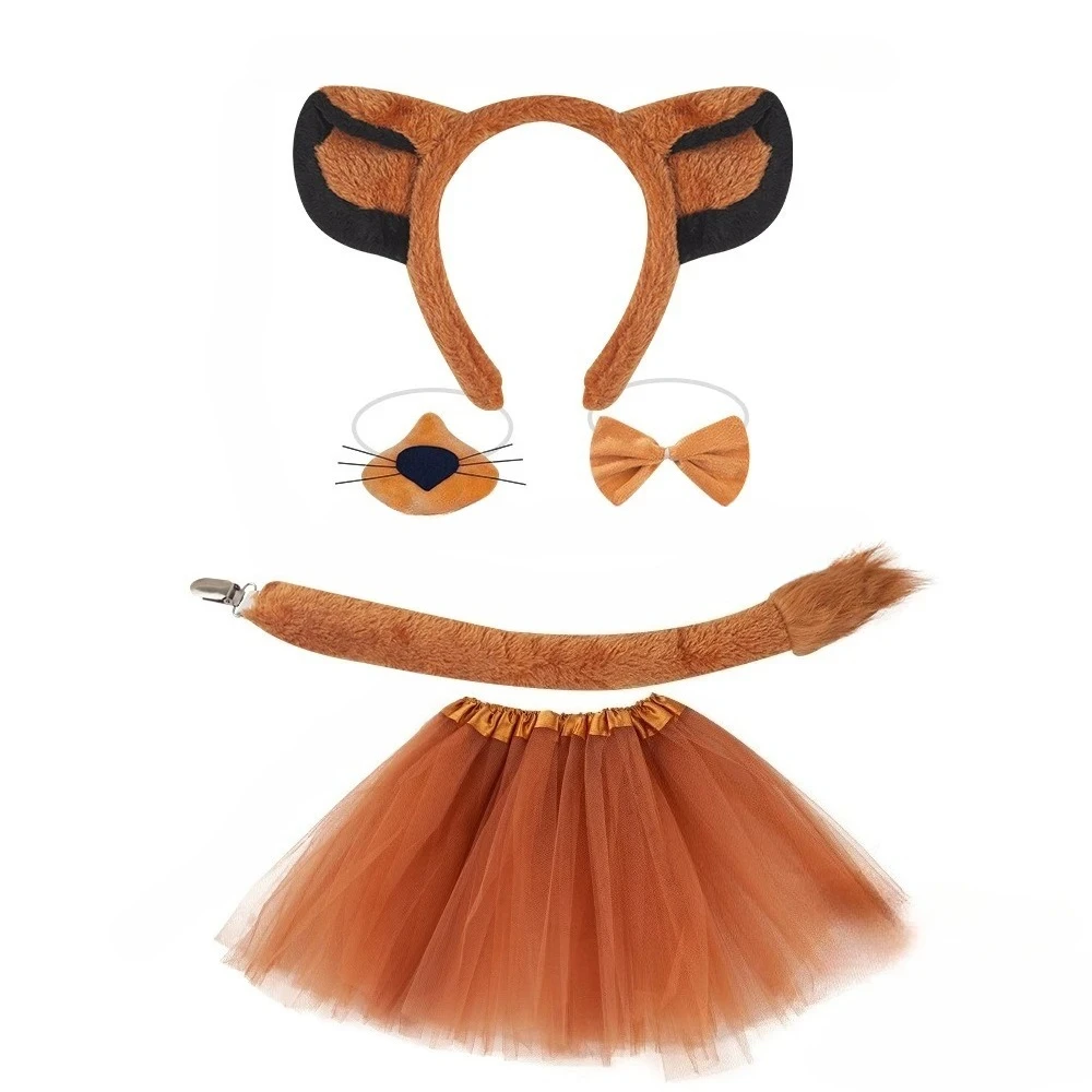 

Lion Costume Set Ears Headband Tail Paw Gloves Nose Bow Tie Halloween Cosplay Party Dress Up Accessories
