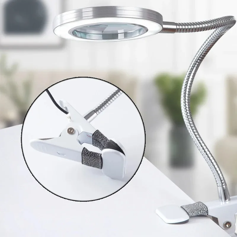 8X Magnifier Lamp LED Desk Lamp Magnifying Glass With Clamp USB Cold Light for Read Repair Tattoo Makeup Beauty Salon Equipment