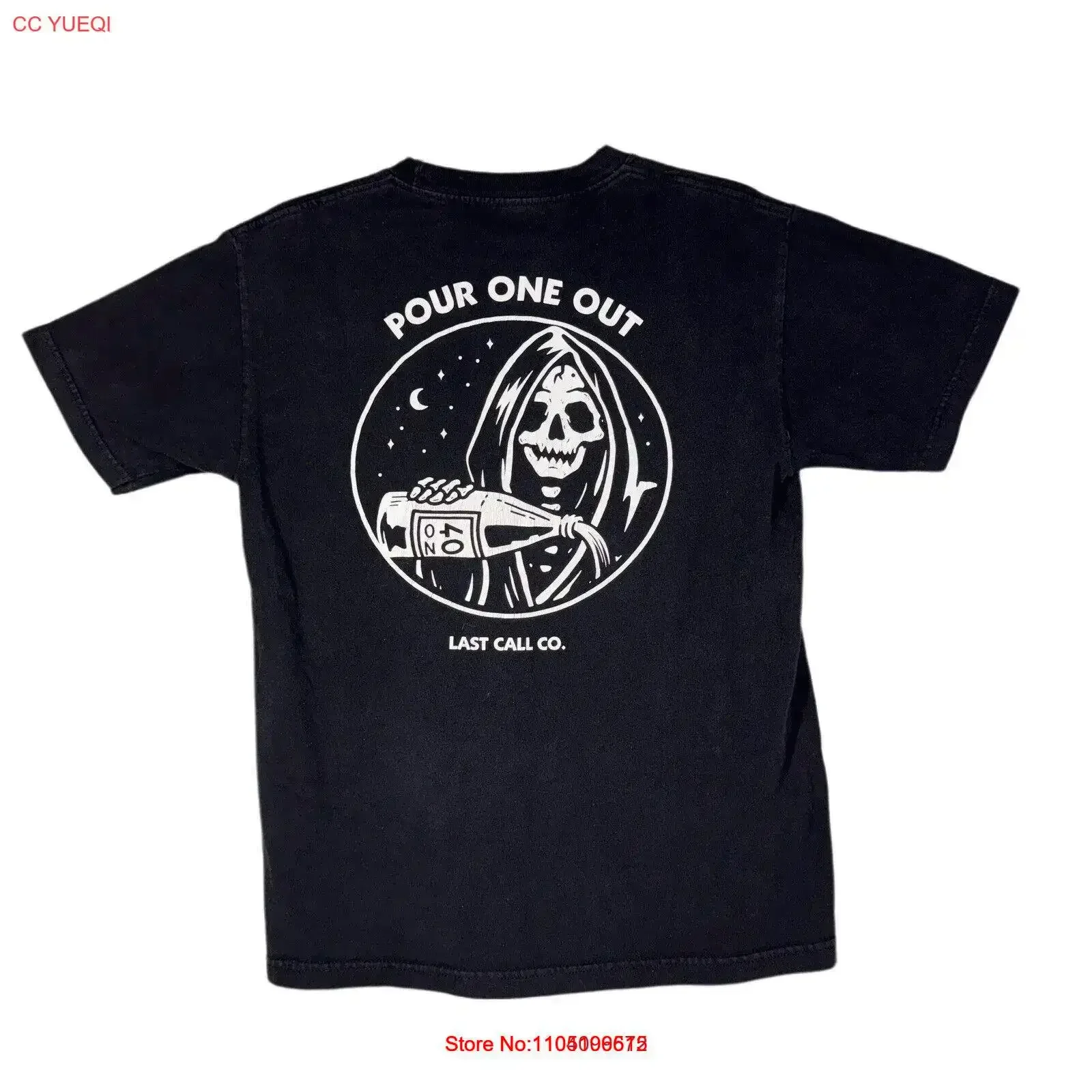 Last Call Co Men s M Black  T shirt Pour One Out 40 OZ vintage Washed Casual Breathable Comfortable homme streetwear Unisex