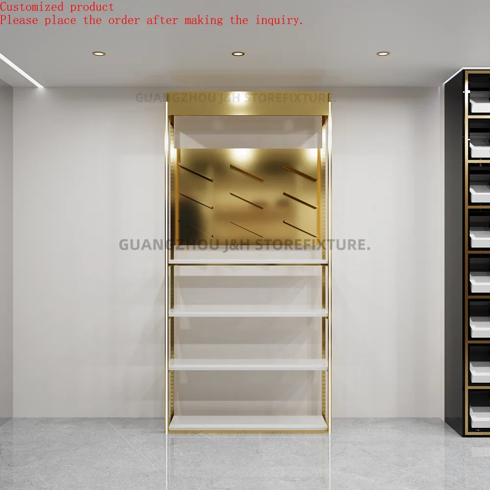

Sneaker Wall Rack Vertical Shoe Display Gold Stainless Steel Metal Shoe Shelf Customized logo Durable Shoe Rack