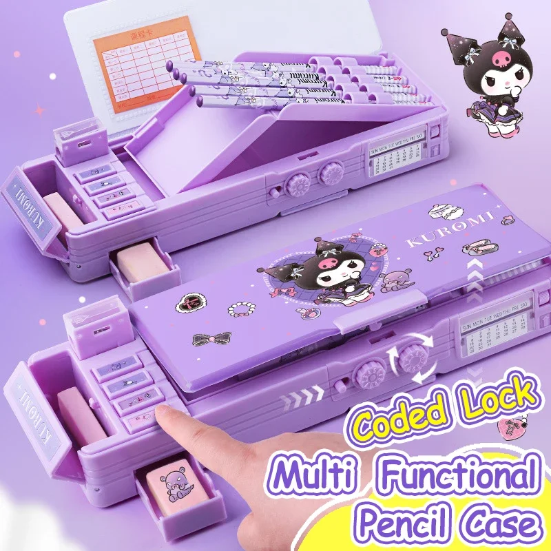 Scatola di cancelleria multifunzione Sanrio Scatola di matite Kuromi Serratura codificata di grande capacità Fornitura per studenti Regalo per bambini Nuovo termine autentico