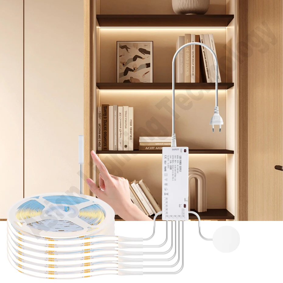 

12V COB LED Lights 2835 1m-5m Dimmable COB LED Strip Lamp Penetrate Motion Sensor Touch Switch for Room Kitchen Cabinet Decor