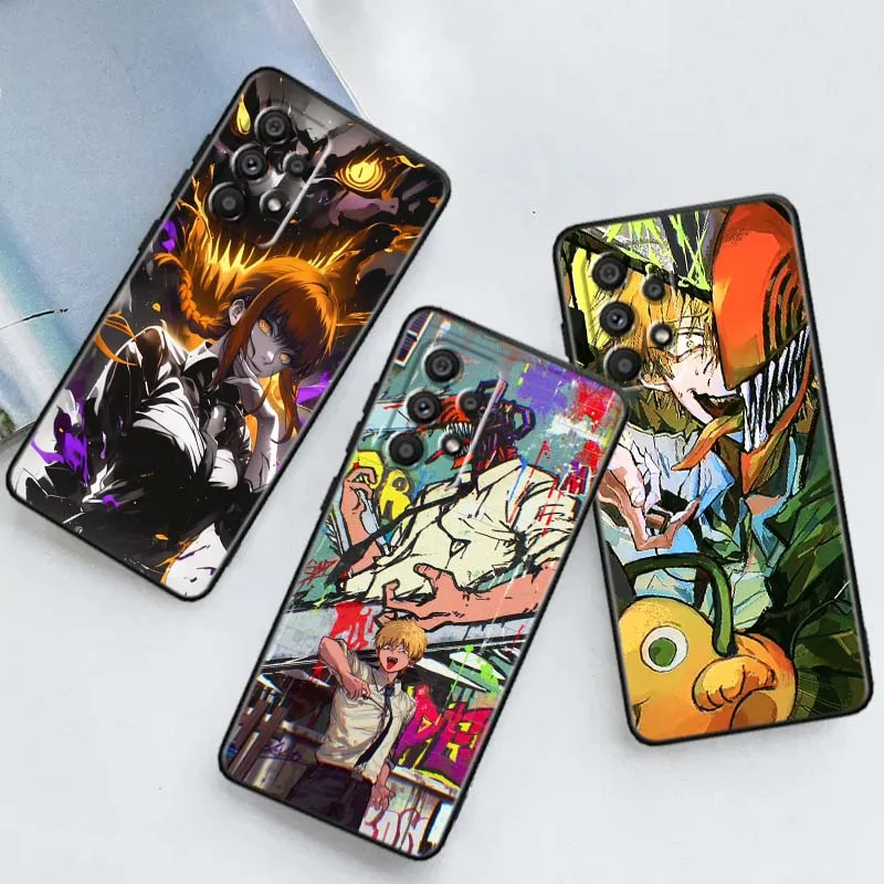 

C-Chainsaws Man Cartoon Phone Case For Samsung A73 A72 A71 A55 A54 A53 A52 A51 A13 A22 A16 A15 A12 A14 A05 A06 5G Black