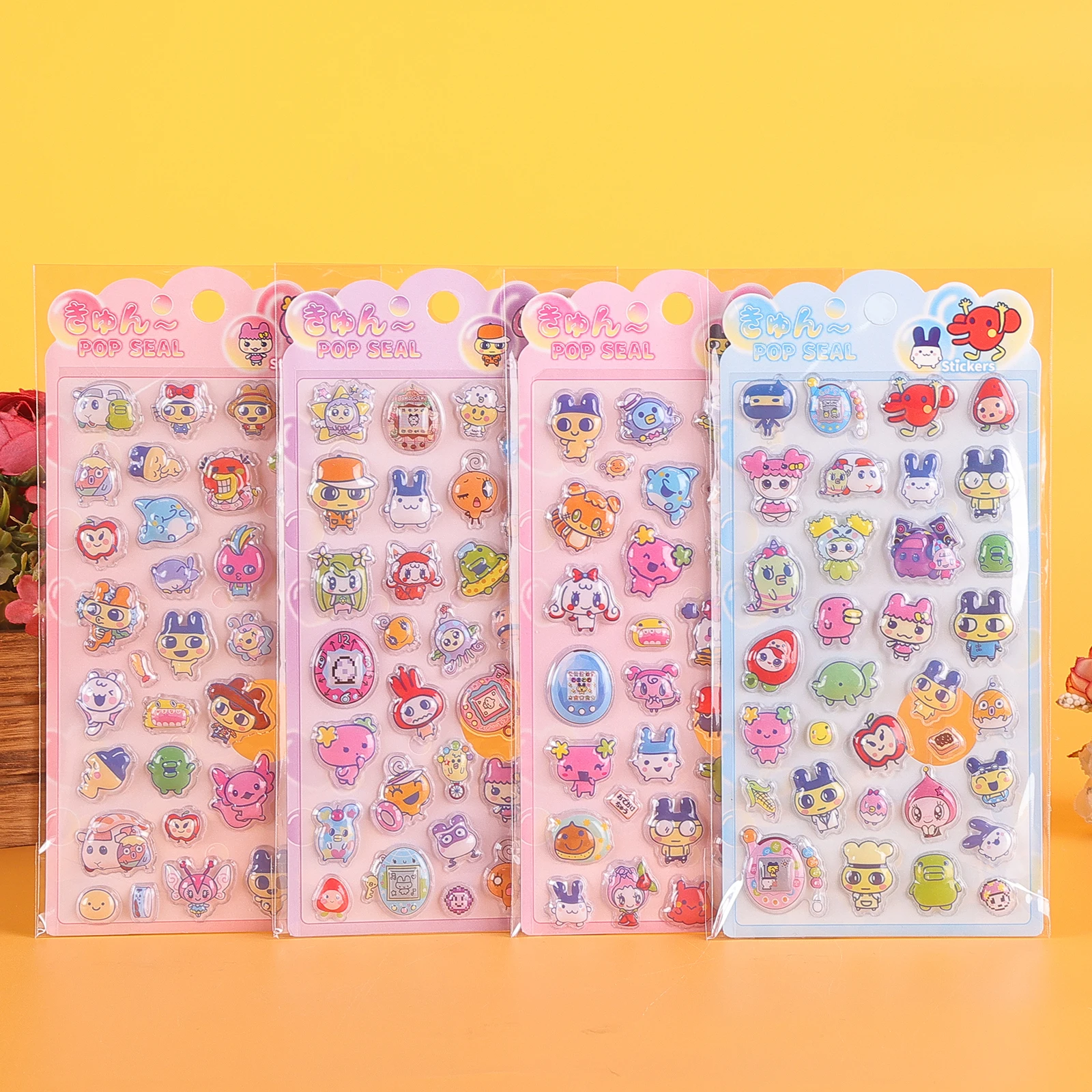 

4/40pcs Kawaii Tamagotchi 3D Relief Stickers - Cute Cartoon Bubble Decals for Hand Account, Notebook & Phone Decoration