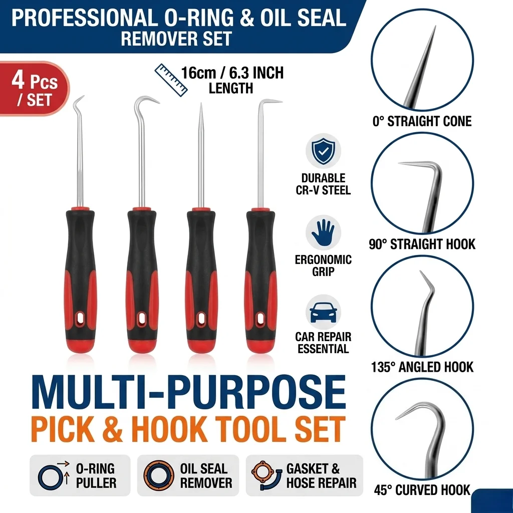 O-Ring Seal Gasket Puller Remover 4 Pcs Pick Hook Set 16cm Auto Car Oil Seal Screwdriver Tool For Repair Hose Maintenance