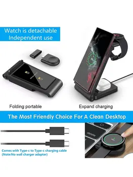 Bezdrátová nabíječka 3 v 1 pro Samsung S24 S23 Ultra/S22/S21/Note 20/Z Flip 6/Z Fold 6 Rychlonabíjecí stanice pro Galaxy Watch 7 Pro 8 nejlepší prodej Handsfree od Googlu Pixel - №5