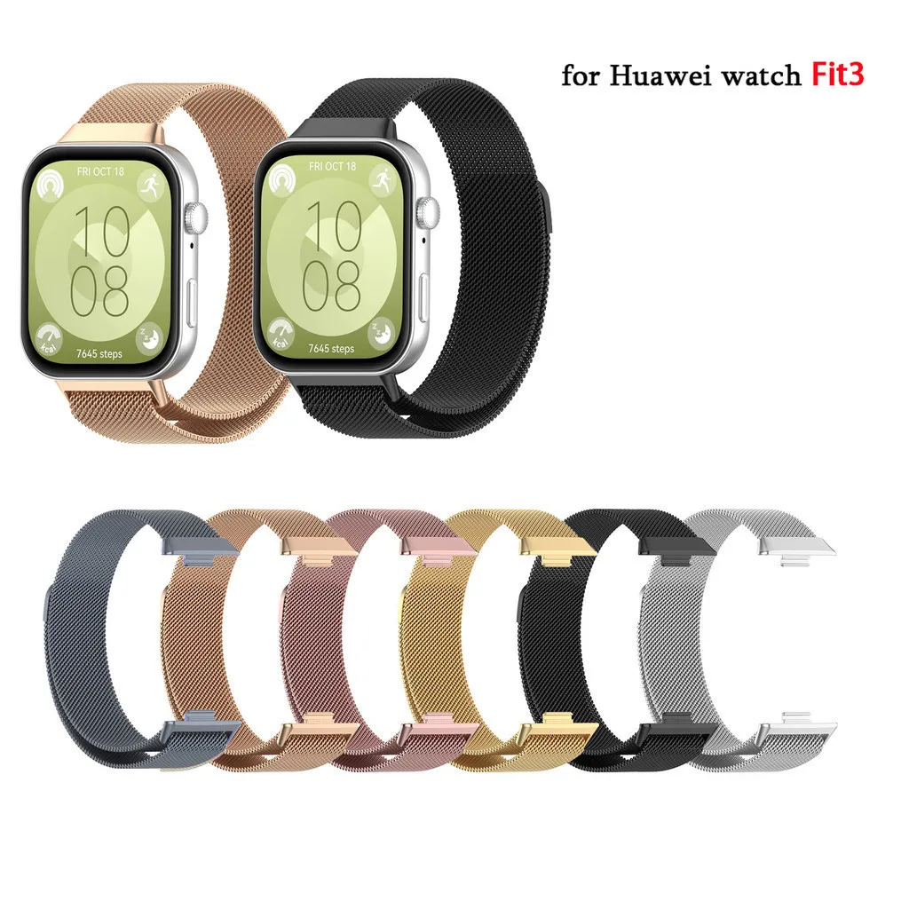 For Huawei Watch Fit 3 Fit3 Milanese Magnetic Loop Stainless Steel Band Strap