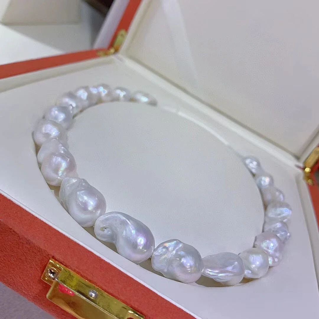 

Elegant Pearl Necklace AAA15-18mm South Sea Baroque White Pearl Necklace 18inch 925s