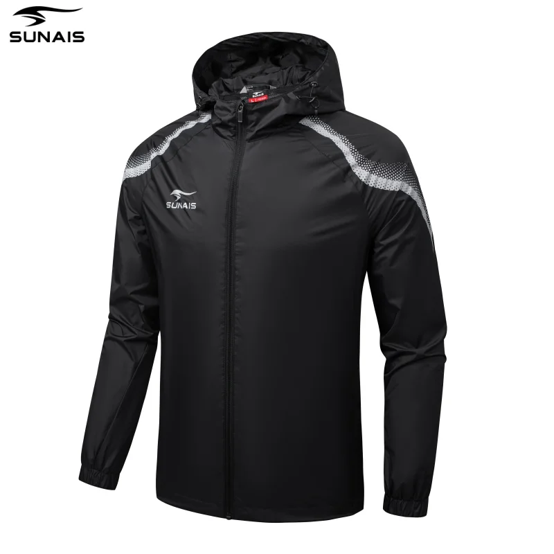 SUNAIS Men's Windbreaker Running Jacket Soccer Hooded Windproof Coat Training Waterproof Jacket Quick Dry Unisex 730338