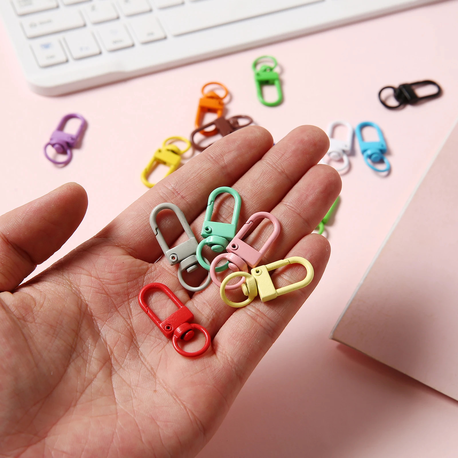 10/50/100 PCS Aluminium Alloy Colorful Snap Lobster Clasp Hooks Carabiner Keychains Clasp Safety Bukle Keychain DIY Supplies