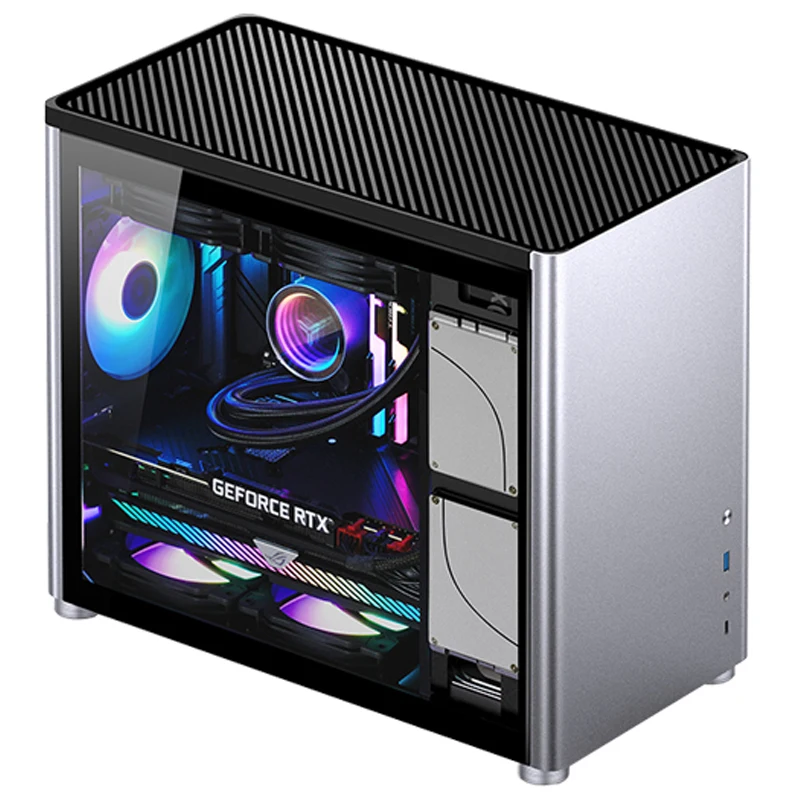 Custodia D30 M-ATX custodia in alluminio ATX custodia per mini computer argento 240 raffreddamento ad acqua vetro trasparente laterale a doppia faccia