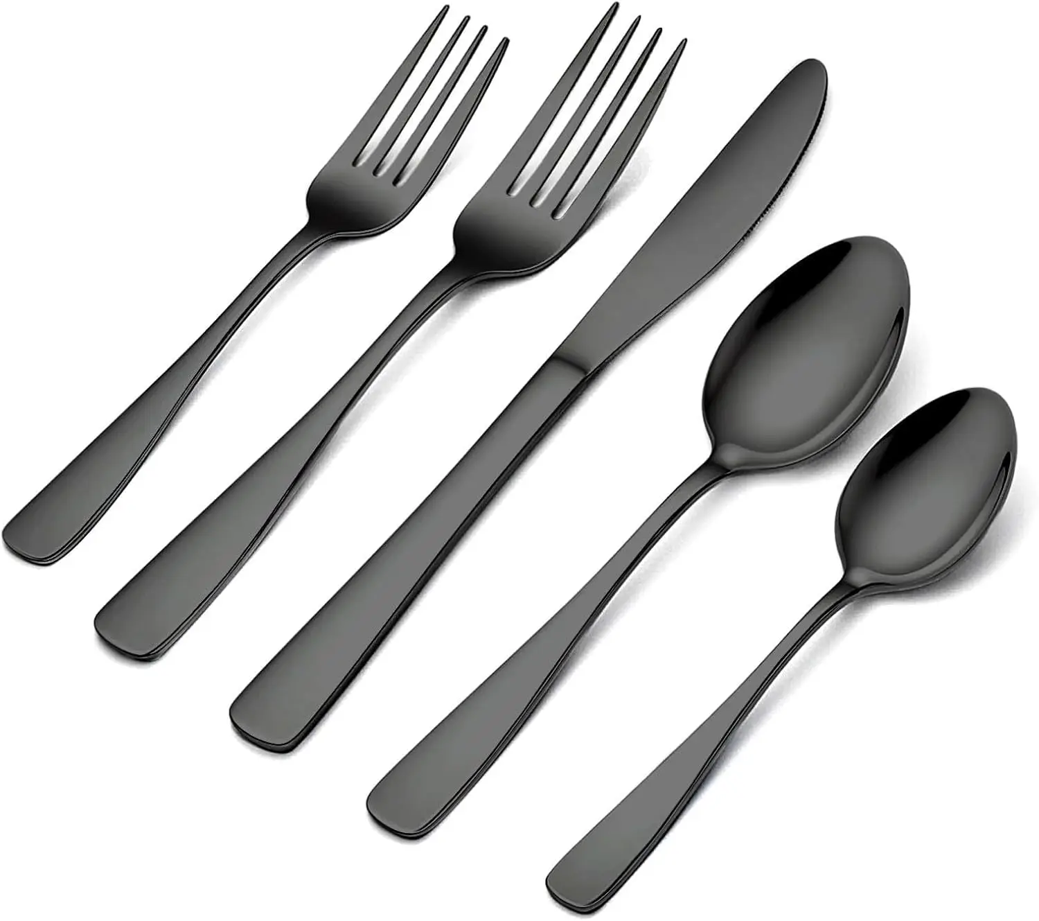 

20-Piece Black Stainless Steel Flatware Set for 4, Mirror Polished, Dishwasher Safe