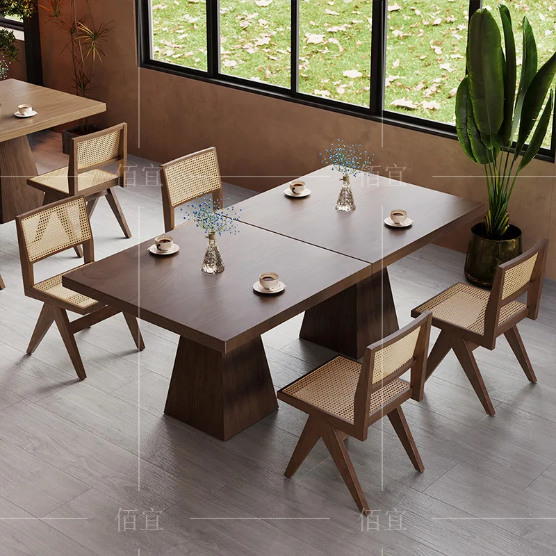 Nordic all solid wood dining table household industrial style small apartment square coffee table commercial catering log
