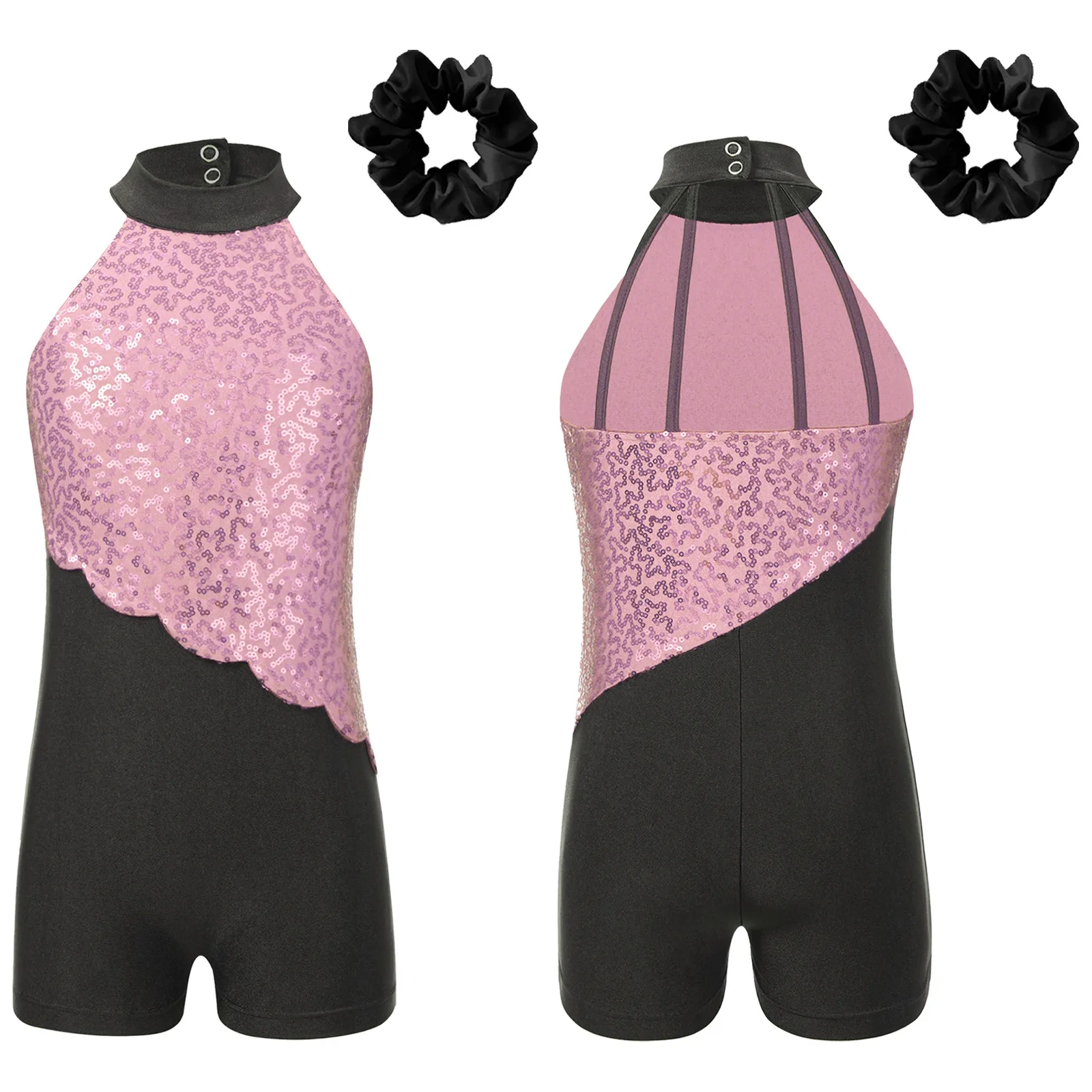 Kids Girls Jazz Latin Chacha Ballet Dance Unitard Short Bodysuit Sequins Street Dance Jumpsuit Fashion Teens Tuxedos Leotard