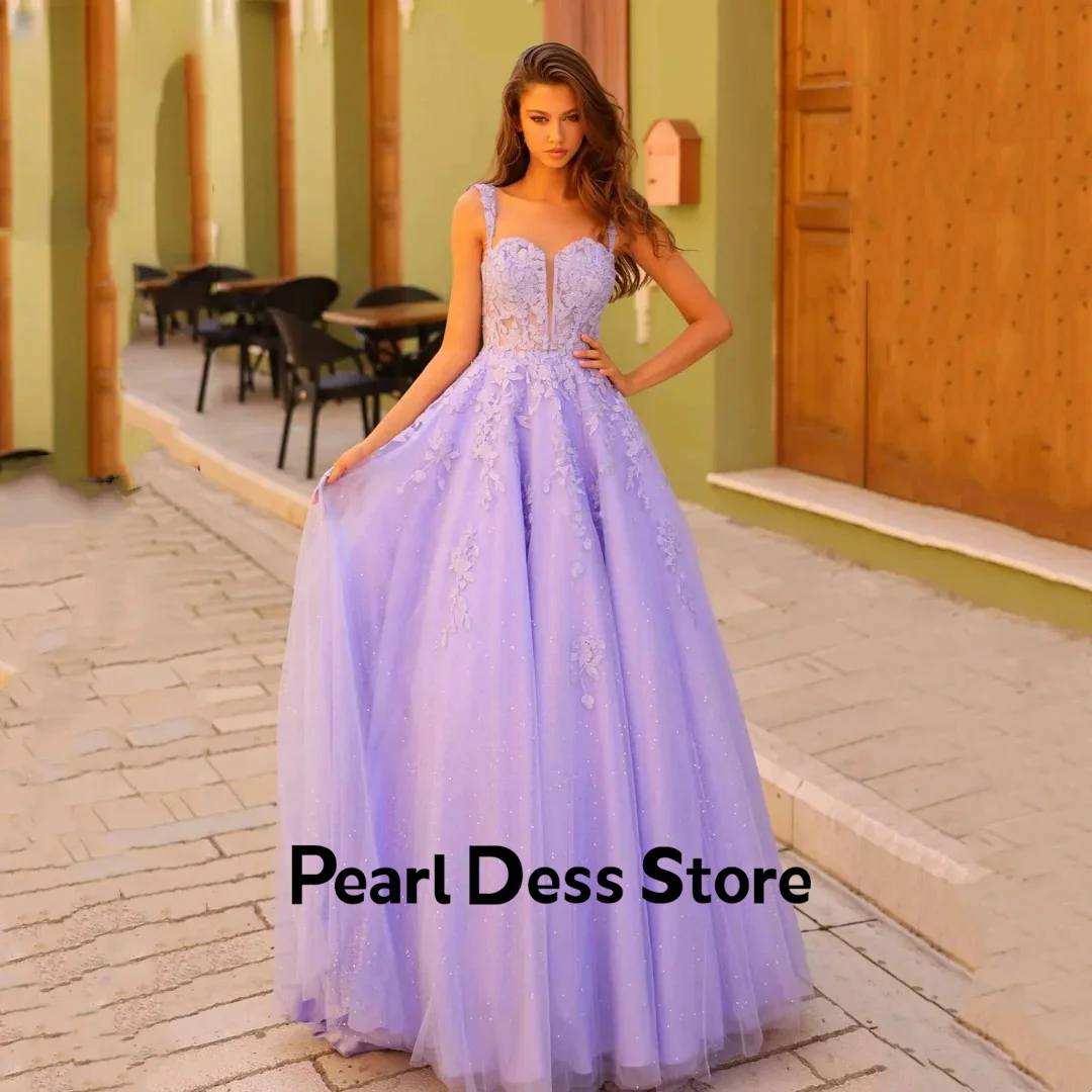 Sparkling Embroidered Tulle Ball Dress 2024 Purple A-line Evening Dress Wedding Party Dress Vestidos De Fiesta