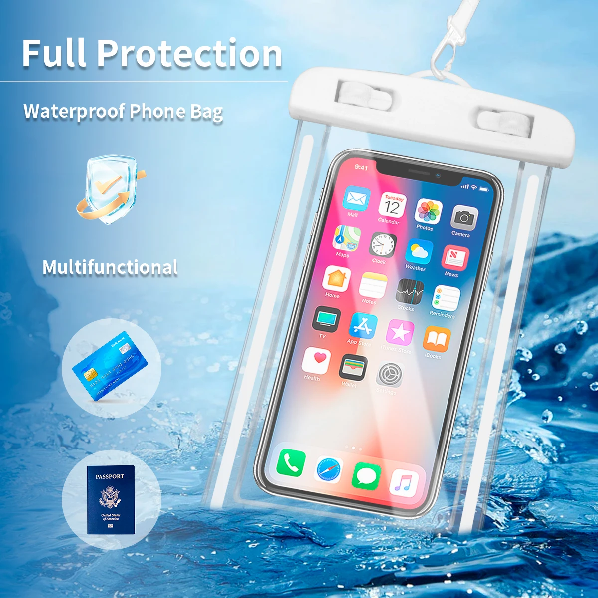 

Unuversal Waterproof Phone Case IPX8 Water Proof Bag Underwater Phone Protector Pouch for iPhone 15 14 13 12 11 Pro Max Xs Xr