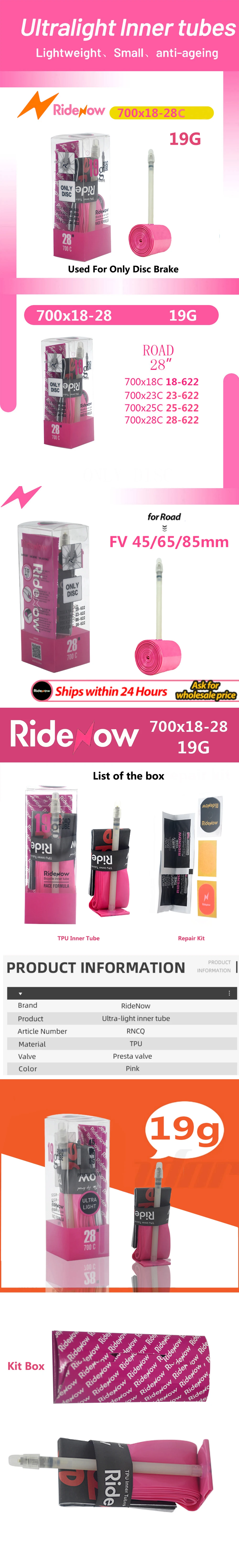RideNow Fahrradschlauch 700c Rennrad 700x18C 32 47C Reifen 36 24 45g Französisches Ventil TPU Schlauch Fahrrad 45/65/85mm Ultraleicht Reparaturset – Detail 10