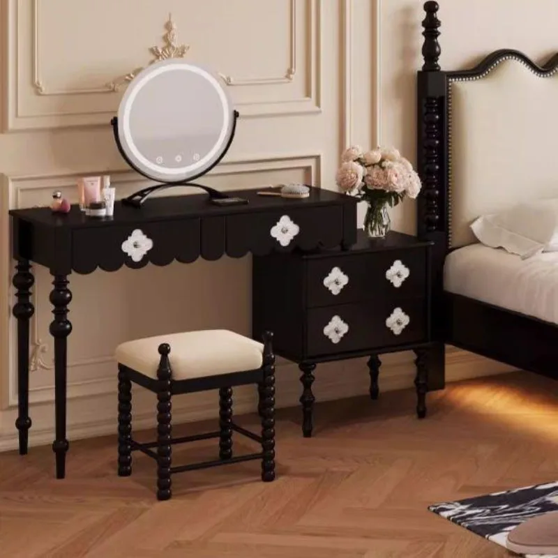 

French retro black dresser chest two-in-one combination simple modern retractable ins style makeup table