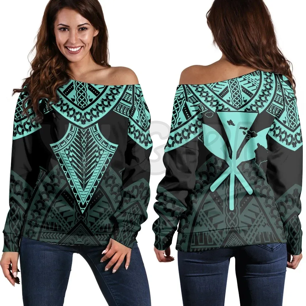 YX GIRL  Hawaii Polynesian Limited   3D Printed Novelty Women Casual Long Sleeve Sweater Pullover