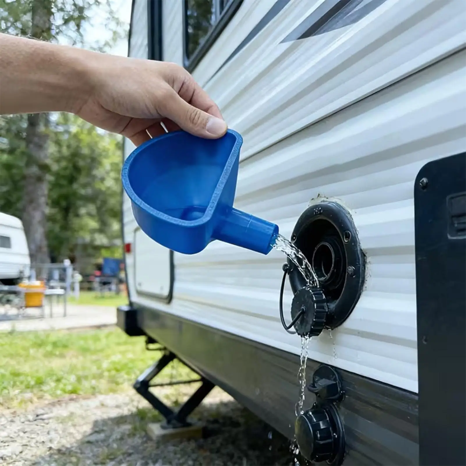 

RV Water Funnel 3D Printed Anti-Spill Wide Mouth RV Water Tank Fill Funnel for Trailer Van Motorhome Travel Camping Road Trip