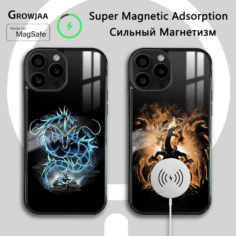 Cartoon Cool Charizard Mewtwo Phone Case For iPhone 16 15 14 13 12 11 Pro Max Plus Mini Magsafe Mirror Wireless Magnetic Funda