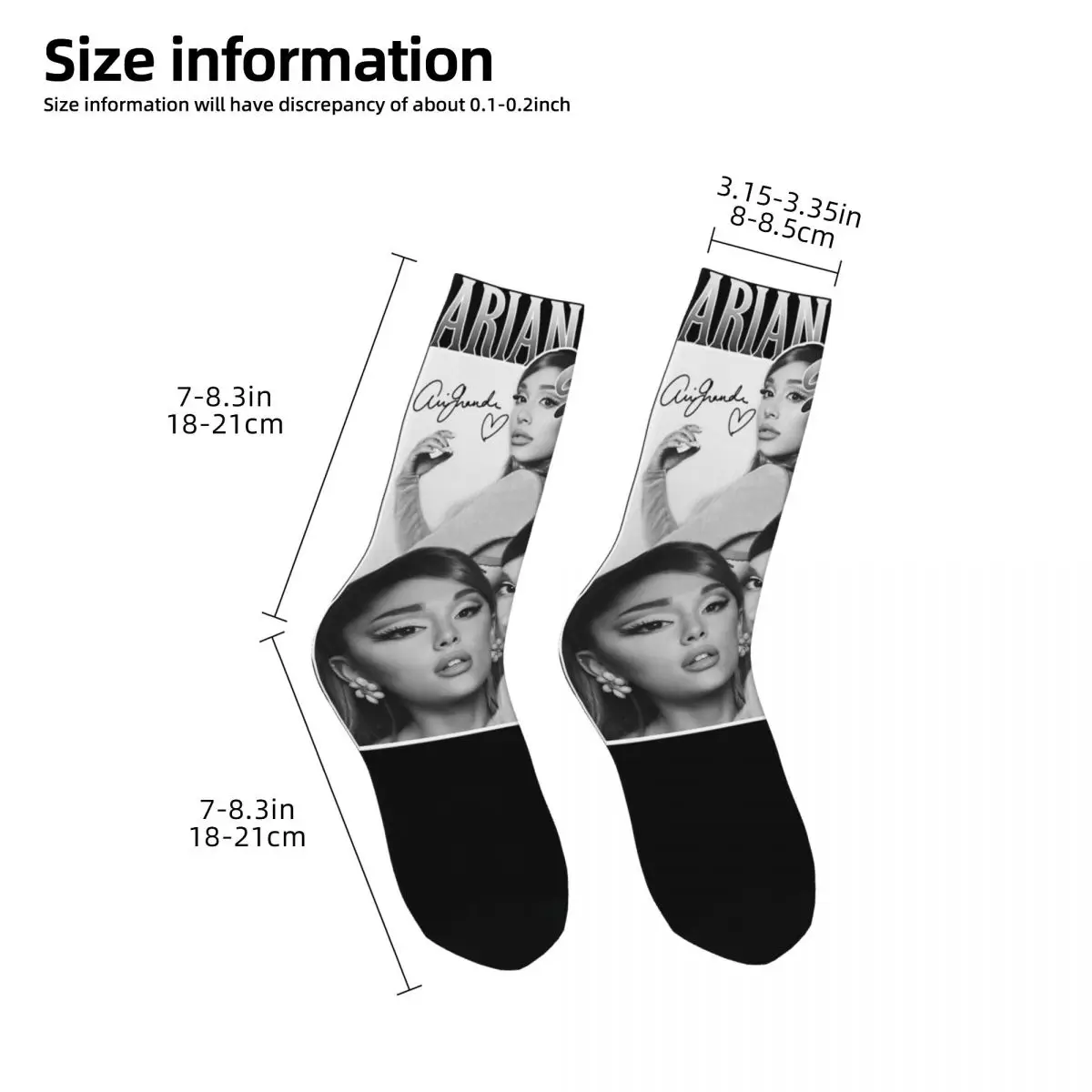 Crazy Design Ariana Grande Singer Bootleg Theme Design Print Socken für die ganze Saison 2024, Tour Eternal Sunshine Baumwollsocken, rutschfest