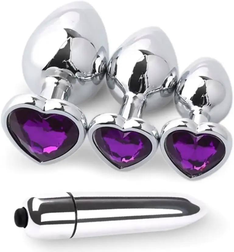 

Anal Plug Trainer Set with 3 Sizes Heart Shape Butt Plugs Bullet Vibrator, Toys