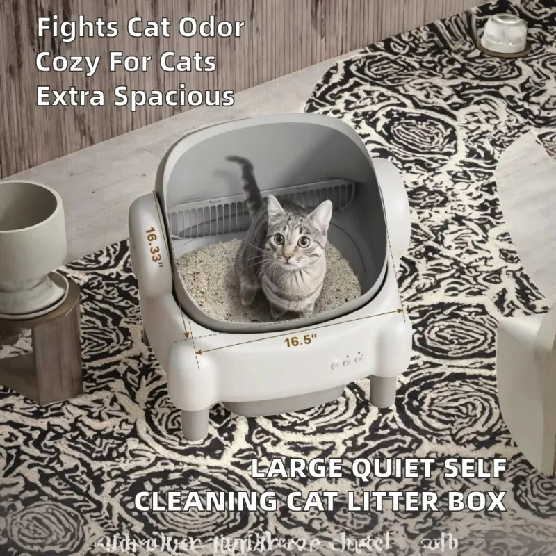 Open Top Low Noise Electric Plastic 65L Self Cleaning Smart Automatic Cat Litter Box with Odor Removal