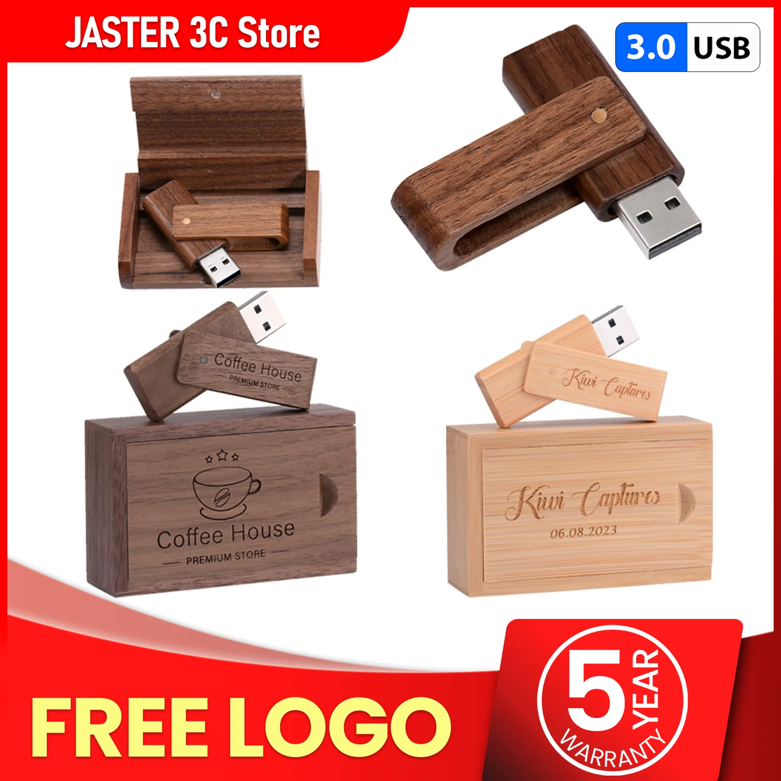 

Free Custom Logo USB 3.0 Flash Drive 128GB 32GB Rotatable Memory Stick 64GB 8GB Wooden Box Pen Drive 16GB Push-pull Box USB Disk