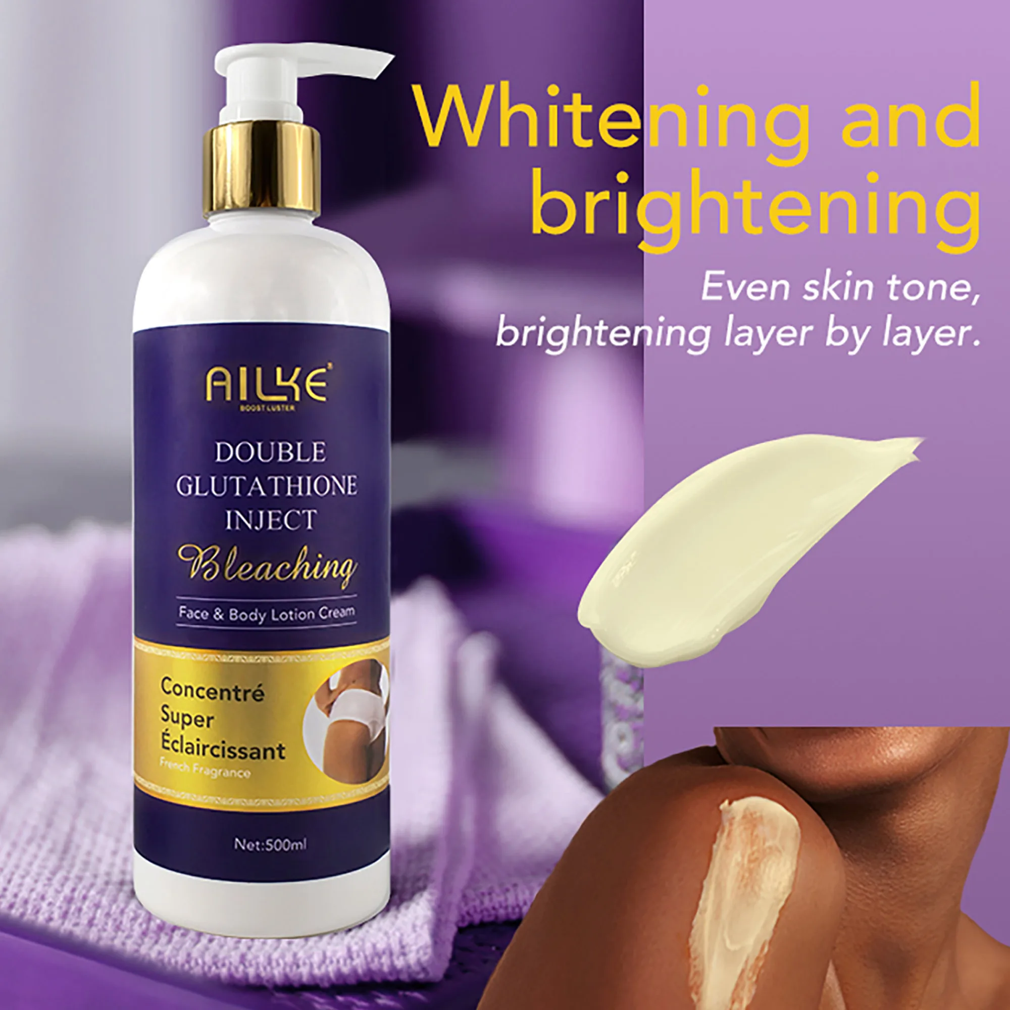 AILKE Whitening Cream, Glutathione Body Lotion for Brighter Skin, Reduce Dark Spots, Black Spots, Moisturizing, Even Skin Tone