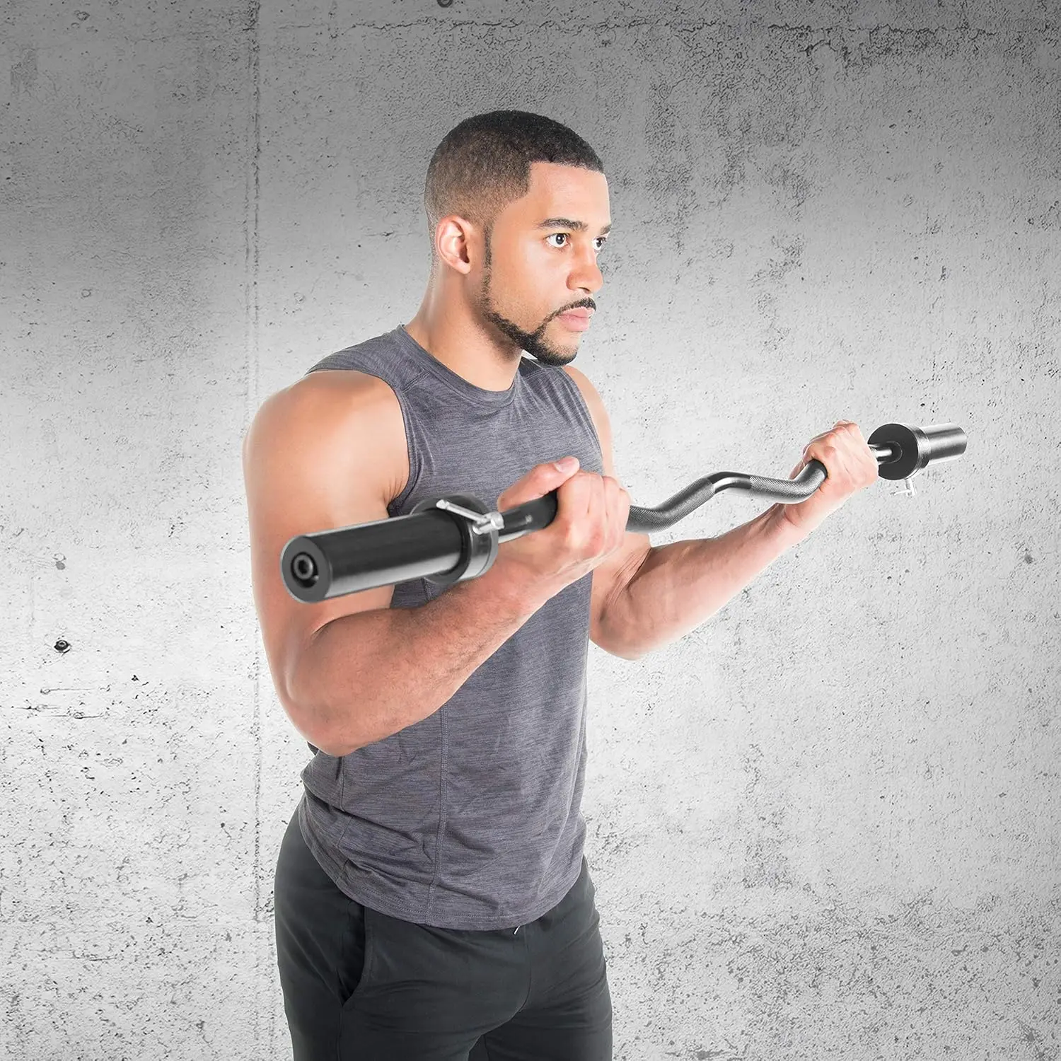 

5FT Curved Curl Barbell, Gym Fitness Power Lifting Bumper Discs Equipment