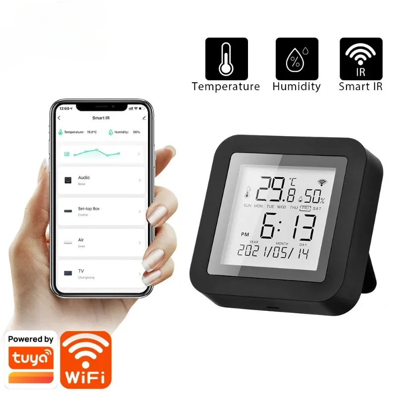 Tuya WIFI Digital Thermometer Alarm Clock LED Table Clock Snooze Calendar Hygrometer Humidity Meter Weather Forecast Desk Clock