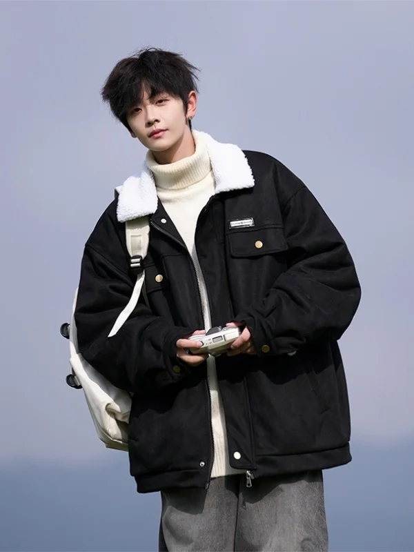 

Мужское бархатное хлопковое пальто Thiened Lamb, зимнее теплое повседневное пальто большого размера на молнии, длинное пальто обычного кроя