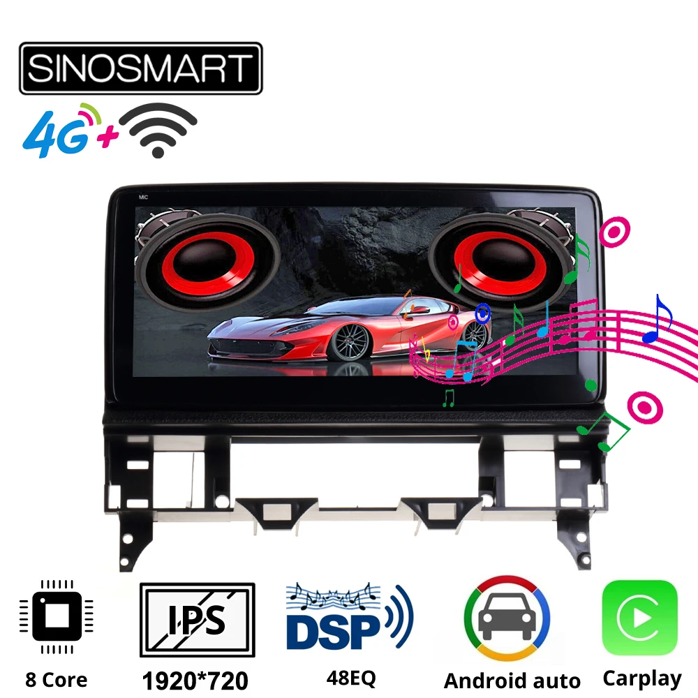 Sinosmart 10.25' Car Navigation GPS Player for Mazda 6 2002-2008 8 Core CPU 48EQ 1920*720 Screen Support BOSE Keep CD system