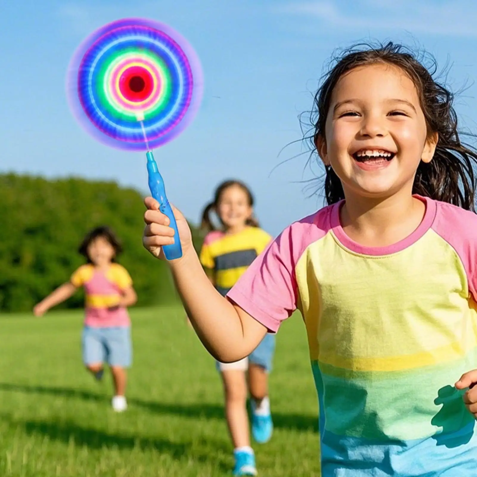 LED Light Up S pinning Windmill Toy Flashing Music Pinwheel Wand, Colorful Rotating Glow Stick For Kids Party Outdoor Garden