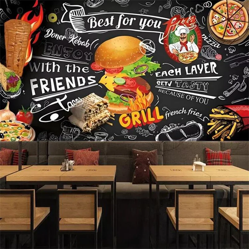 

Custom Hamburger 3D Photo Wallpaper for Snack Shop Fast Food Shop Background Industrial Decor Self Adhesive Mural Wall Paper