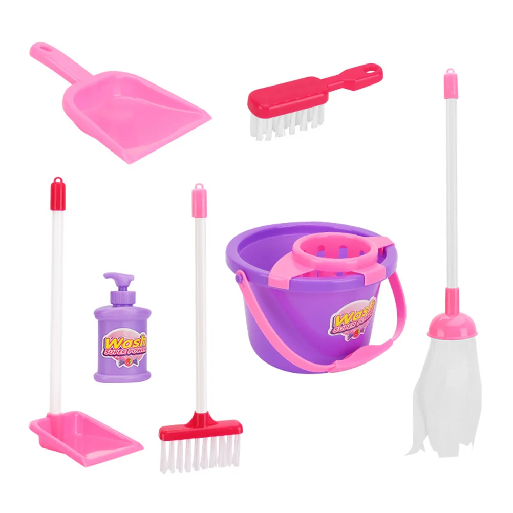 7 Pcs Cleaning Mopping Set Kids and Bucket Children Toys Pretend Play Playthings Mini for Dustpan Broom Plastic