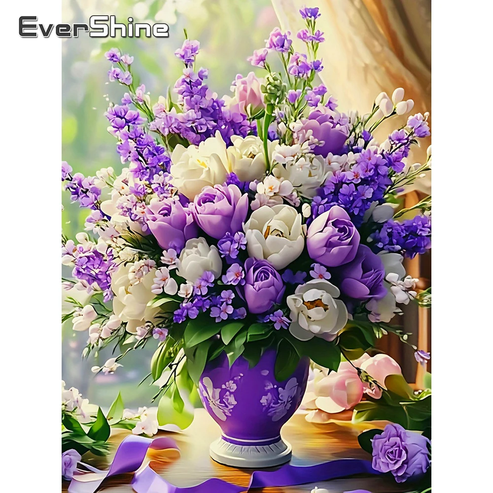 

Evershine Full Drill Diamond Embroidery Rose Craft Kit Mosaic Flower Rhinestones Cross Stitch Painting Violet Decor For Home