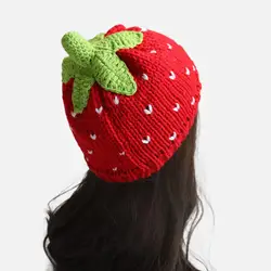 Strawberry Hat Cold Weather Hat Women Decorative Adult Handmade Soft Cute Lady Lightweight Knit Beanie Strawberry Cap Winter Hat