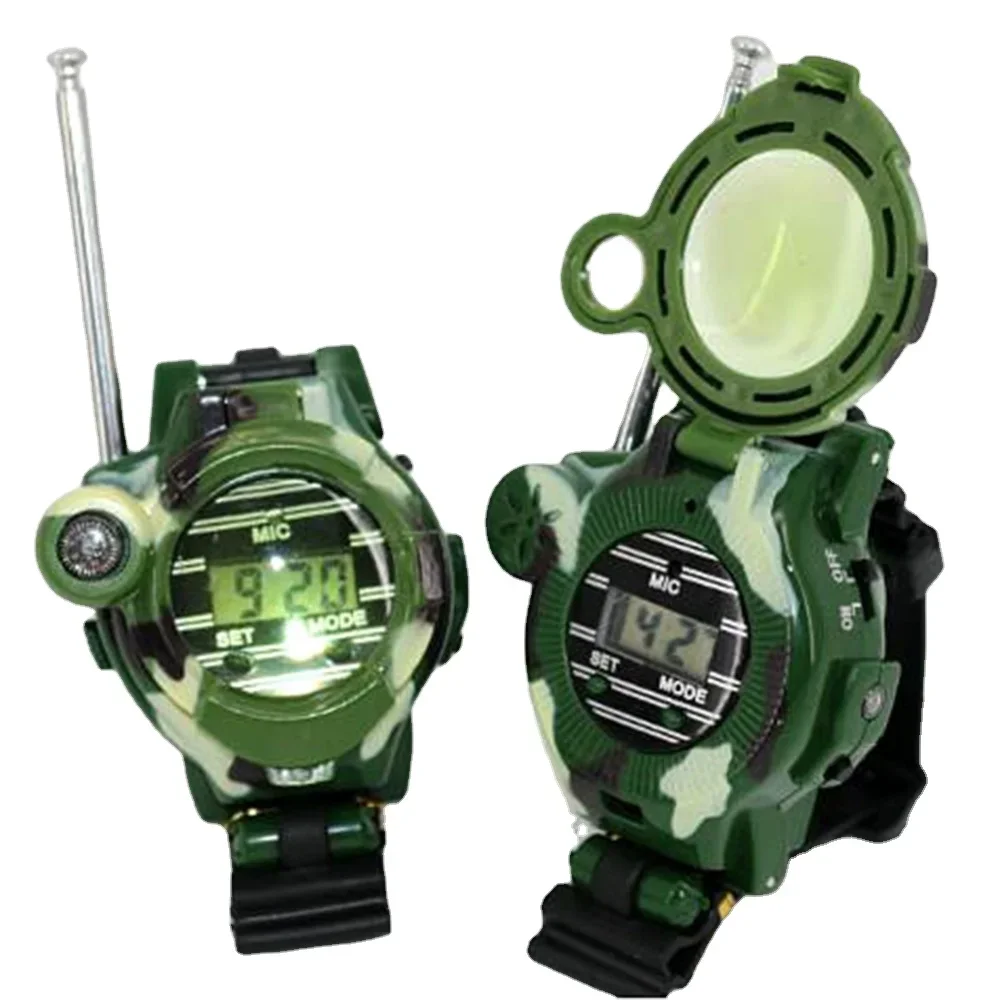 1 Pair 7-in-1 Camouflage Children's Watch Walkie-talkie Parent-child Interactive Toy Magnifying Glass, Luminous, Compass Etc.