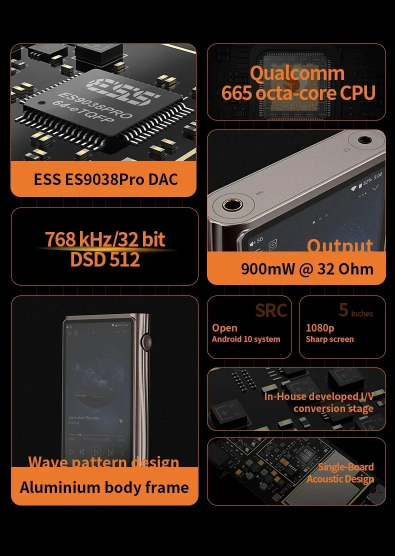 M7 ES9038Pro DAC Android Portable Music Player MP3  DSD512 1080p MQA