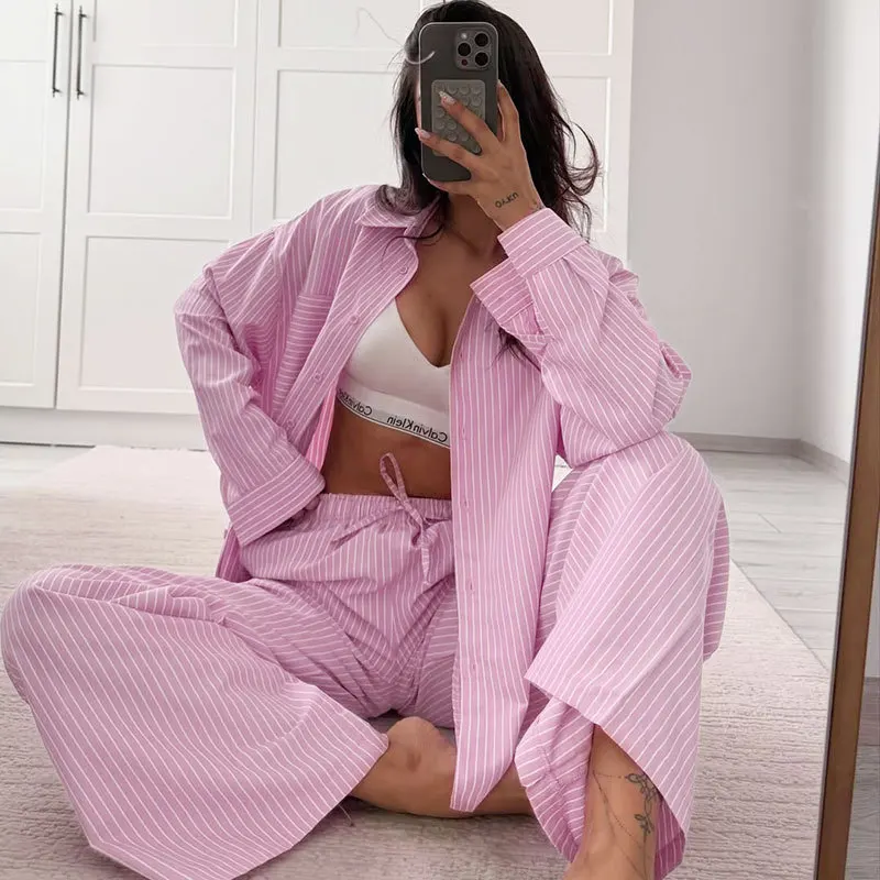 Moda azul impressão 2 peça define mulher outfit elegante manga longa único breasted camisas e cintura alta calças retas conjunto