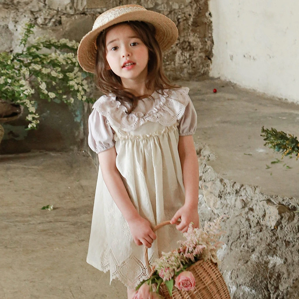 Korean Summer 2026 Children's Clothing Girls Fashion Lace Trim Halter Dress in Stock Kids' Apparel Trendy Clothing