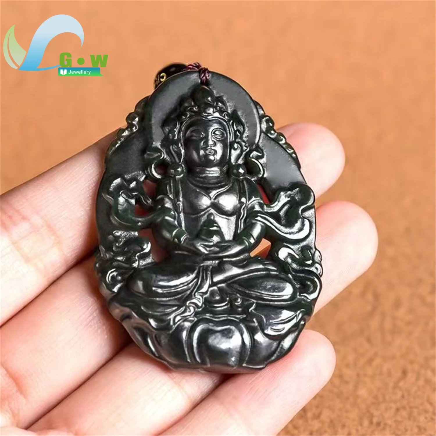 Natural Old Stock Black Hetian Jade Tara Pendant Carved Hanging Ornament Unisex Exquisite Retro Ethnic Style Jewelry Gift