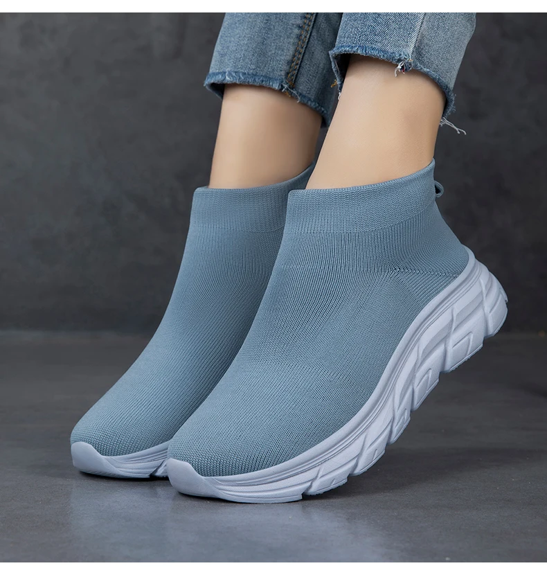 Unisex High-Top Laufschuhe für Männer und Frauen, Bequeme Atmungsaktive Strick-Sneaker, Rutschfeste Outdoor-Schuhe für Damen und Herren – Detail 12