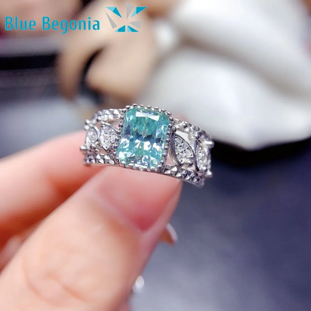 

Green Moissanite Ring Woman VVS Lab Diamond Jewelry S925 Sterling Silver Luxury Wedding Rings 6*8mm Gemstone