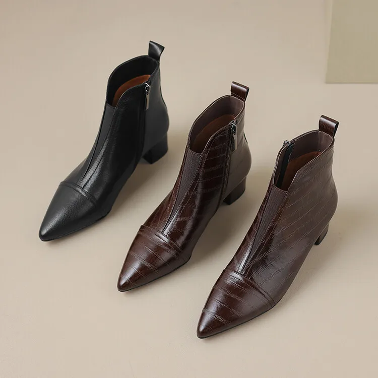 2023New SheepskinHeel Temperament Women's Short Boots Fashion Boots Small Fragrant Side Zipper Slim Boots Commuter Leather Boots image 6
